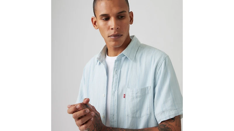 Short Sleeve Sunset Cotton Linen One Pocket Shirt