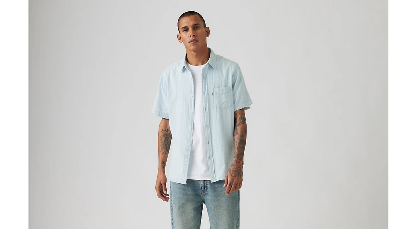 Short Sleeve Sunset Cotton Linen One Pocket Shirt