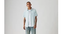 Short Sleeve Sunset Cotton Linen One Pocket Shirt