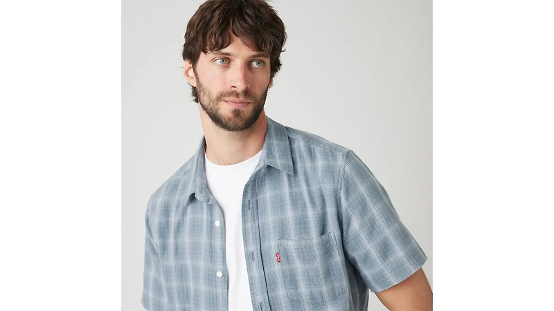 Short Sleeve Sunset Cotton Linen One Pocket Shirt