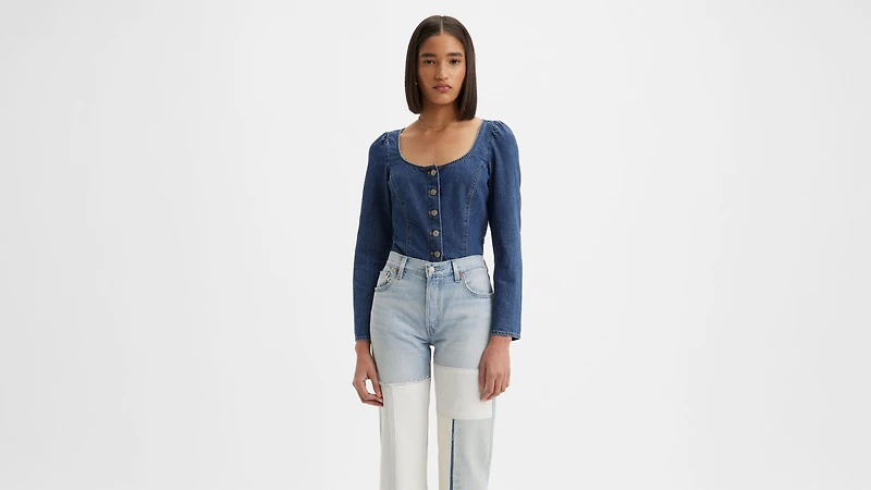 Weston Denim Long Sleeve Corset Blouse