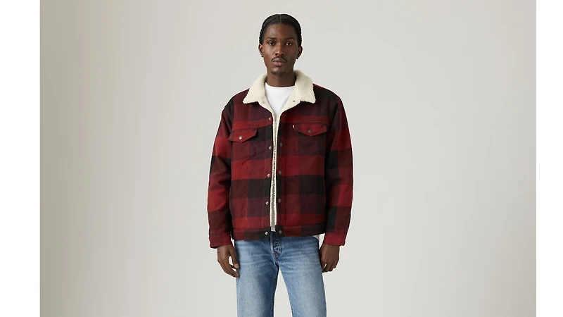 Relaxed Fit Plaid Trucker Jacket