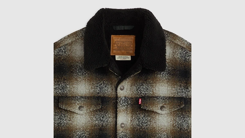 Relaxed Fit Sherpa Plaid Trucker Jacket
