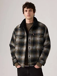 Relaxed Fit Sherpa Plaid Trucker Jacket