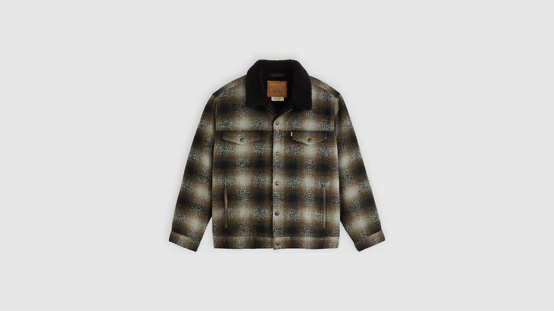 Relaxed Fit Sherpa Plaid Trucker Jacket