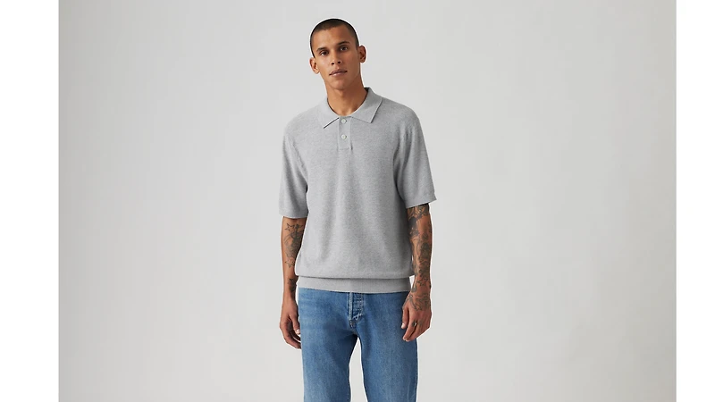 Cotton Linen Sweater Knit Polo Shirt