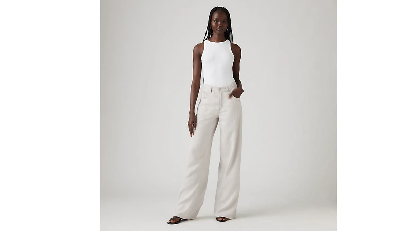 XL Baggy Straight Linen Blend Women's Pants