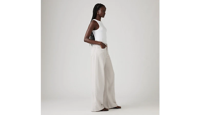 XL Baggy Straight Linen Blend Women's Pants