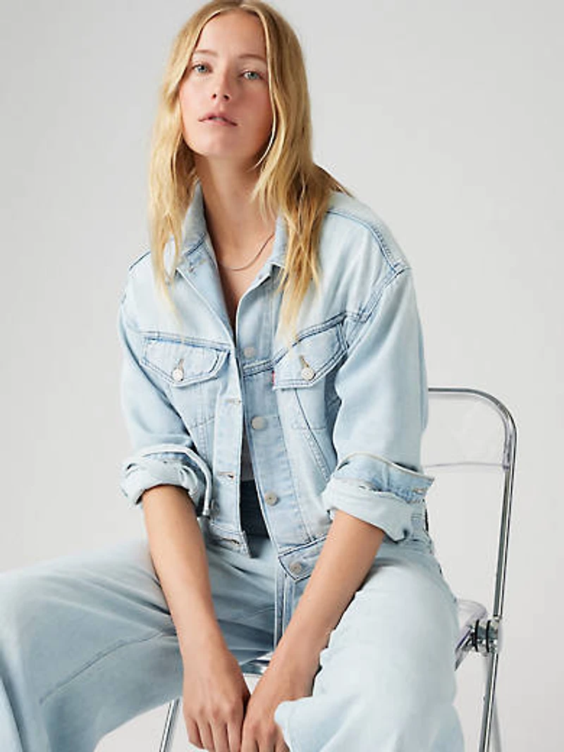Shrunken '90s Linen+ Denim Lightweight Trucker Jacket