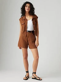 High Rise Baggy Linen Blend Lightweight Women's Shorts