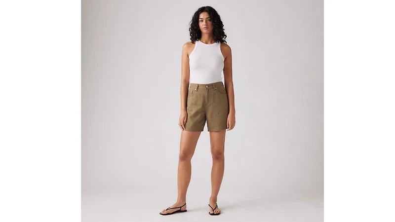 High Rise Baggy Linen Blend Lightweight Women's Shorts