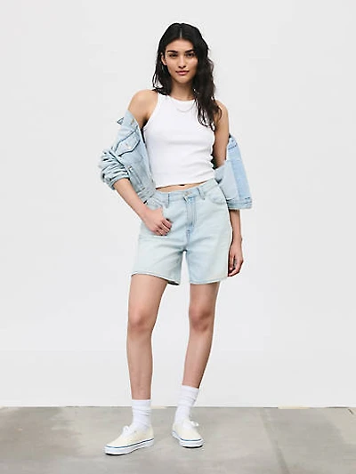 High Rise Baggy Linen+ Denim Lightweight Women's Shorts