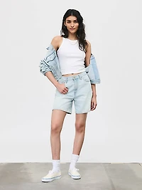 High Rise Baggy Linen+ Denim Lightweight Women's Shorts