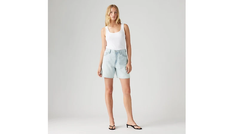 High Rise Baggy Linen+ Denim Lightweight Women's Shorts