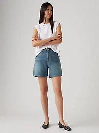 High Rise Baggy Linen+ Denim Lightweight Women's Shorts
