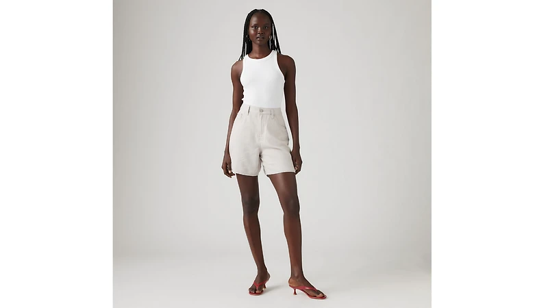 High Rise Baggy Linen Blend Lightweight Women's Shorts