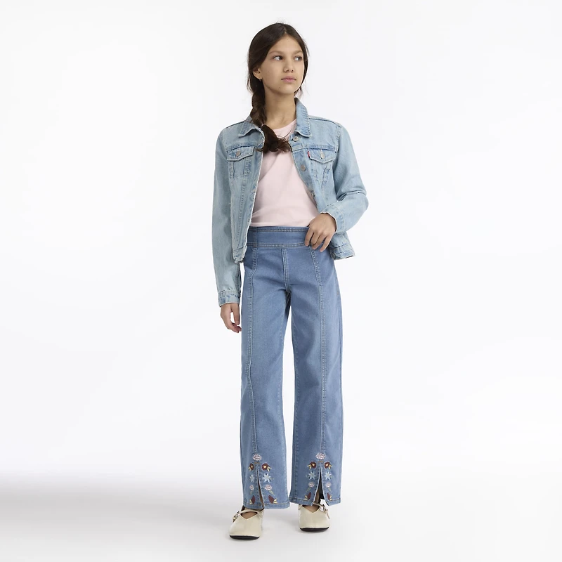 Dobby Pull On Wide Leg Jeans Big Girls 7-16