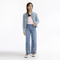 Dobby Pull On Wide Leg Jeans Big Girls 7-16