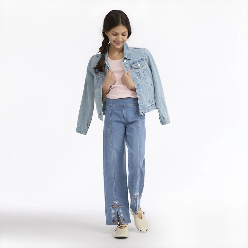 Dobby Pull On Wide Leg Jeans Big Girls 7-16