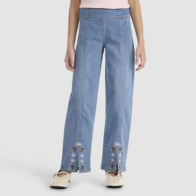 Dobby Pull On Wide Leg Jeans Big Girls 7-16