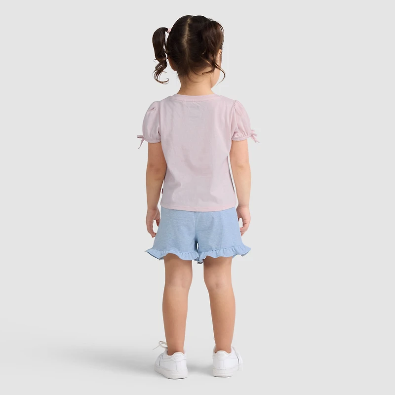 Short Sleeve Bow Graphic Tee and Belted Toddler Set