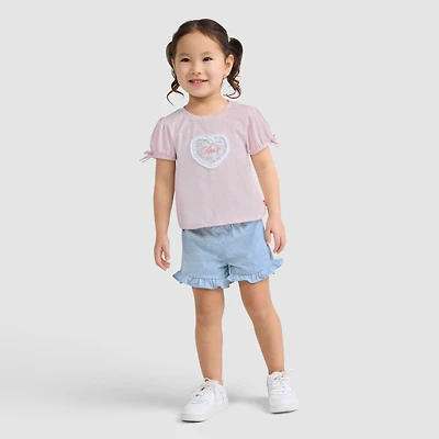 Short Sleeve Bow Graphic Tee and Belted Toddler Set