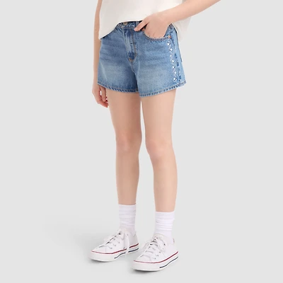 Embroidered Mini Mom Denim Short Big Girls 7-16