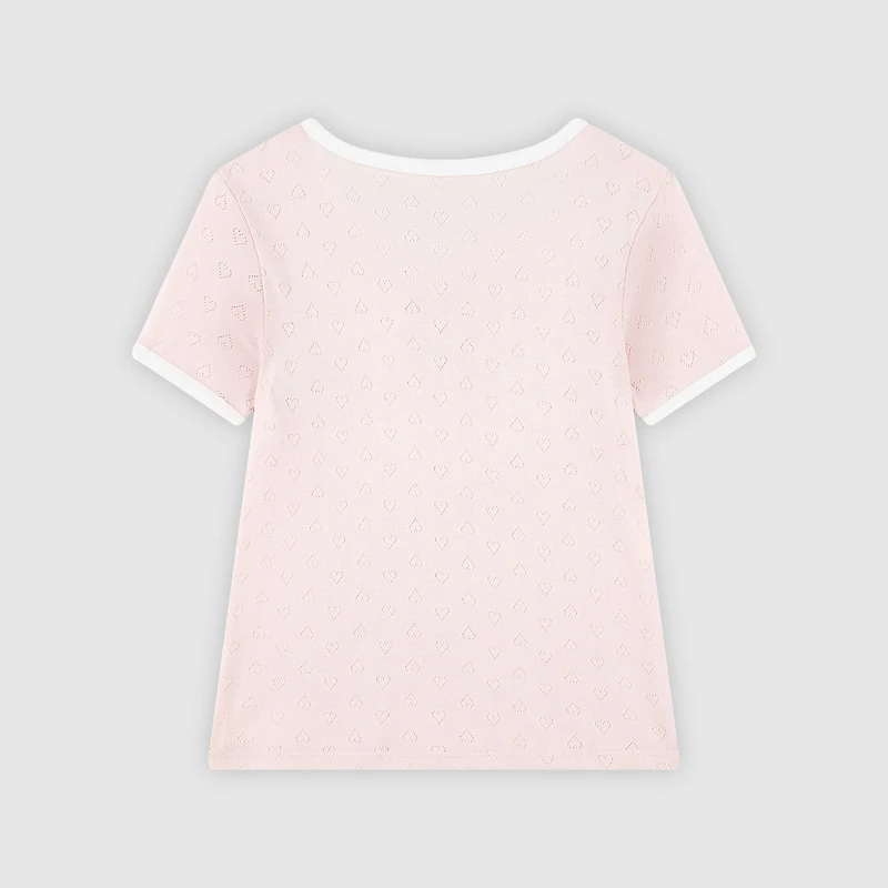 Short Sleeve Rosette Pointelle Knit Top Big Girls 7-16