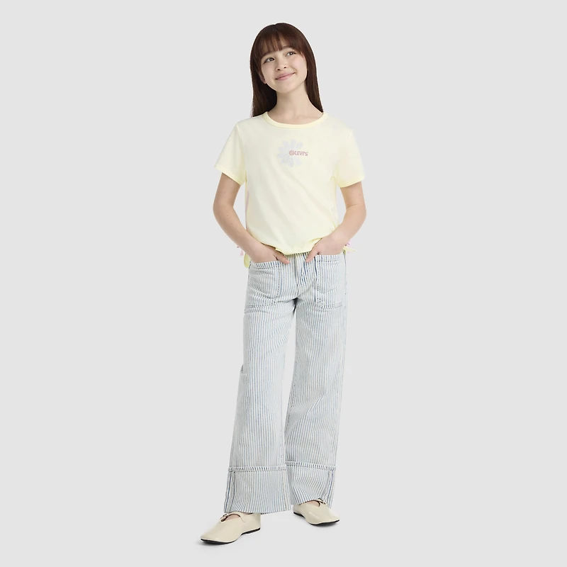Short Sleeve Daisy Side Tie Knit Top Big Girls 7-16
