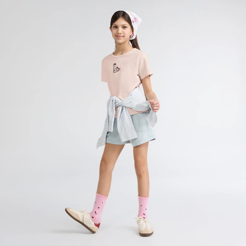 Short Sleeve Boot Icon Knit Top Big Girls 7-16