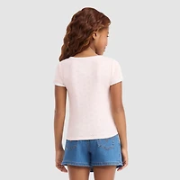 Short Sleeve Rosette Pointelle Knit Top Little Girls 4-6