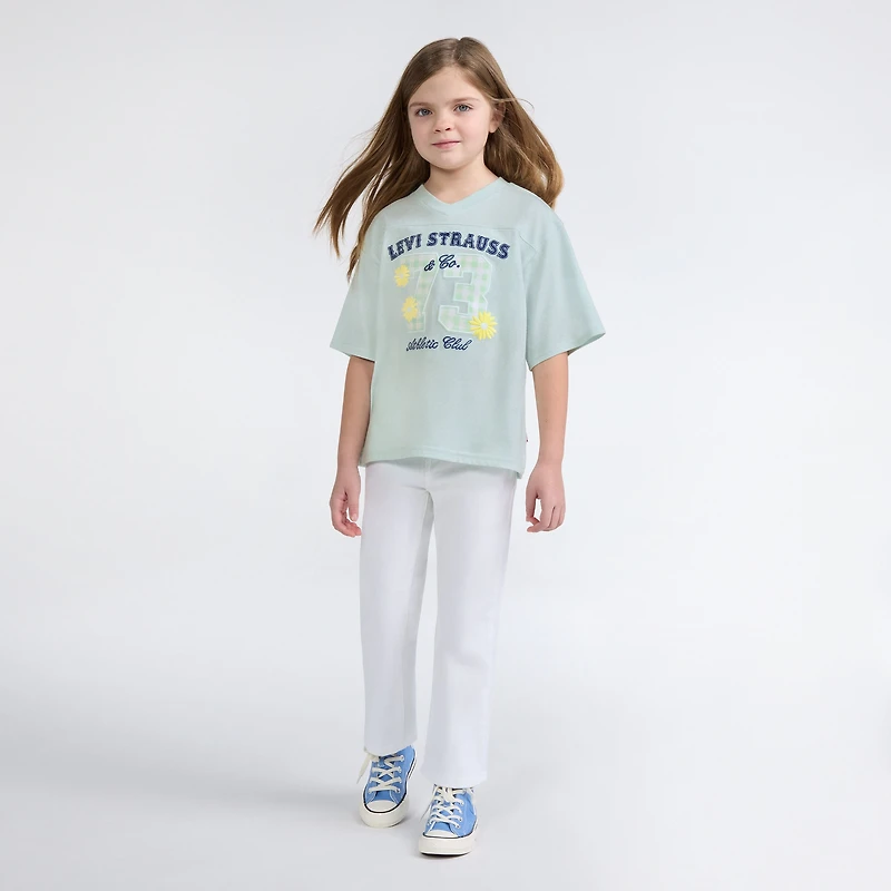 Short Sleeve Oversized Football Knit Top Little Girls 4-6