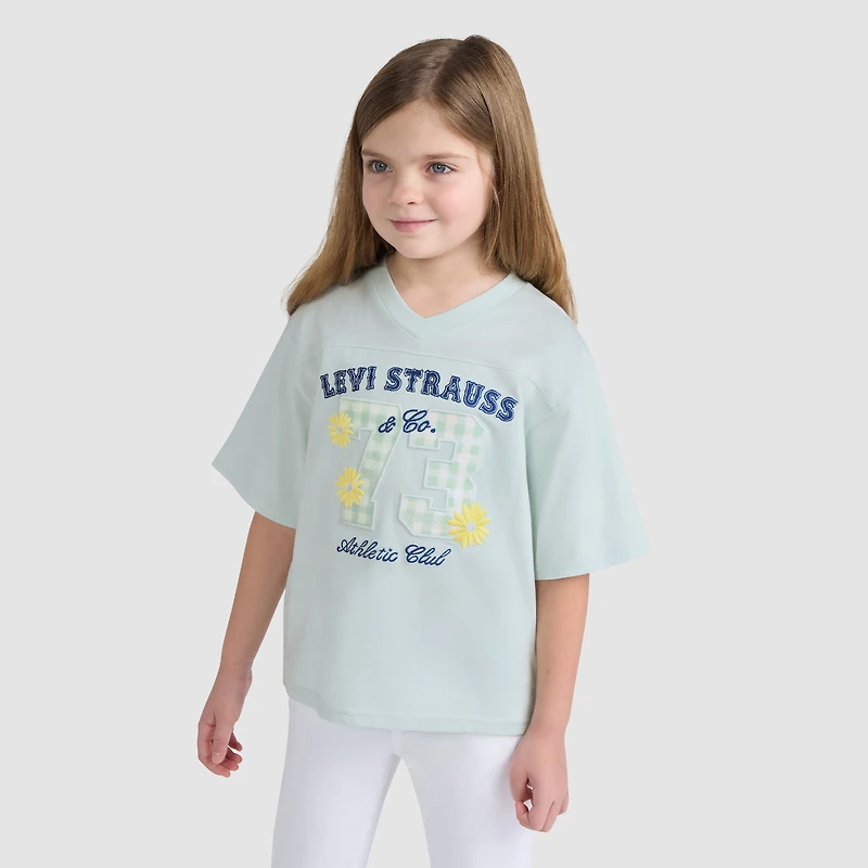 Short Sleeve Oversized Football Knit Top Little Girls 4-6