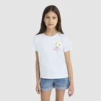 Short Sleeve Floral Stamp Graphic Tee Big Girls 7-16
