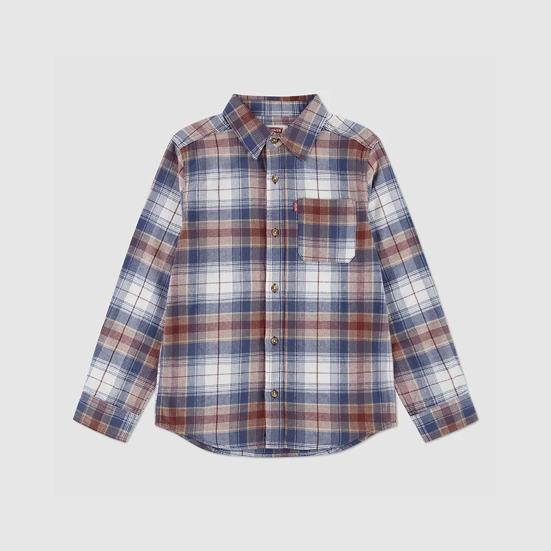 Indigo Plaid Twill Shirt Big Boys 8-20