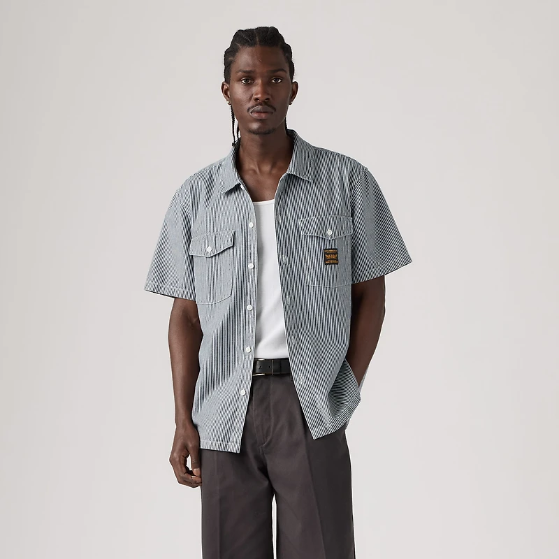 Relaxed Short-Sleeve Denim Worker Shirt