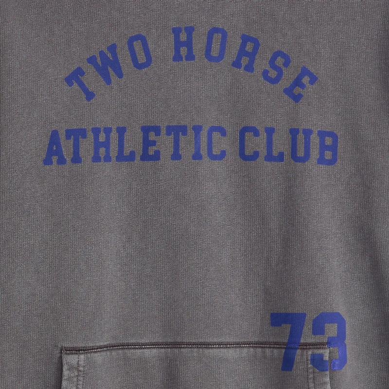 Grunge Wash Two Horse Boxy Hoodie Sweatshirt