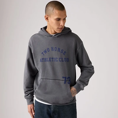 Grunge Wash Two Horse Boxy Hoodie Sweatshirt