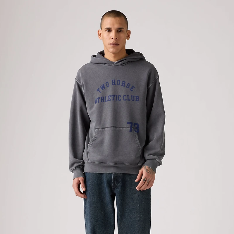 Grunge Wash Two Horse Boxy Hoodie Sweatshirt