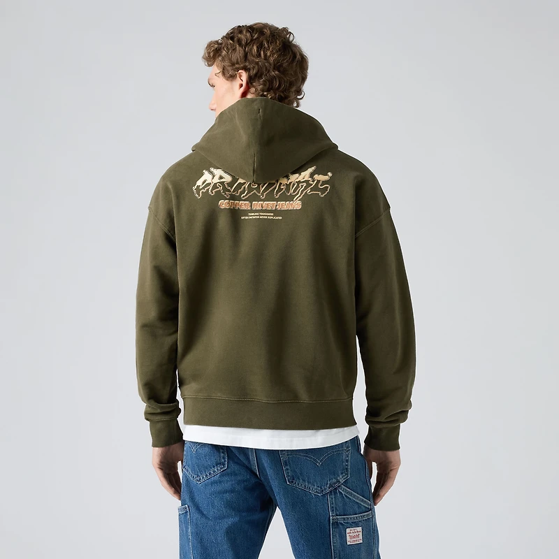 Two Horse Boxy Grunge Wash Hoodie Sweatshirt