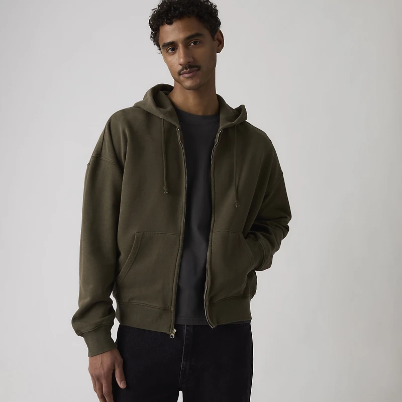 Hayes Boxy Grunge Wash Full-Zip Sweatshirt