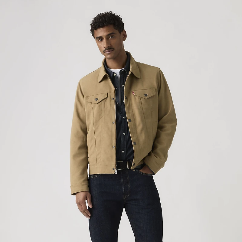 Vintage Faux Cow Suede Trucker Jacket