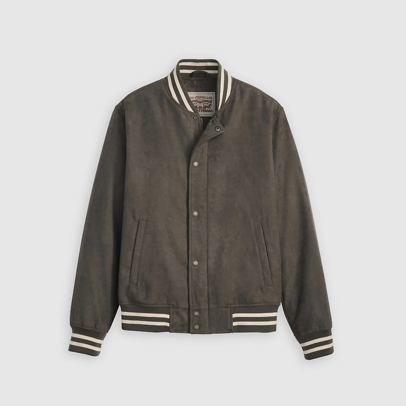 Faux Suede Varsity Jacket