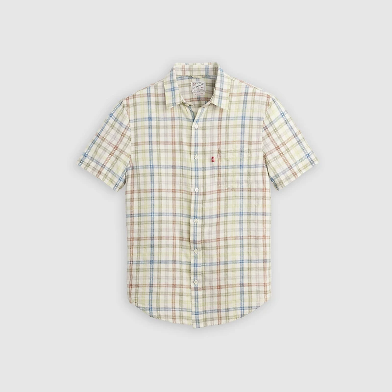Short-Sleeve Sunset One Pocket Cotton Linen Shirt
