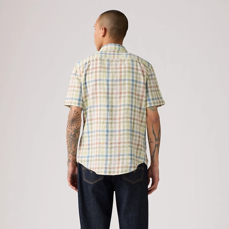 Short-Sleeve Sunset One Pocket Cotton Linen Shirt