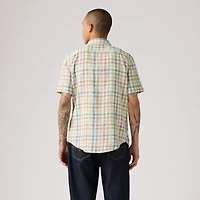 Short-Sleeve Sunset One Pocket Cotton Linen Shirt