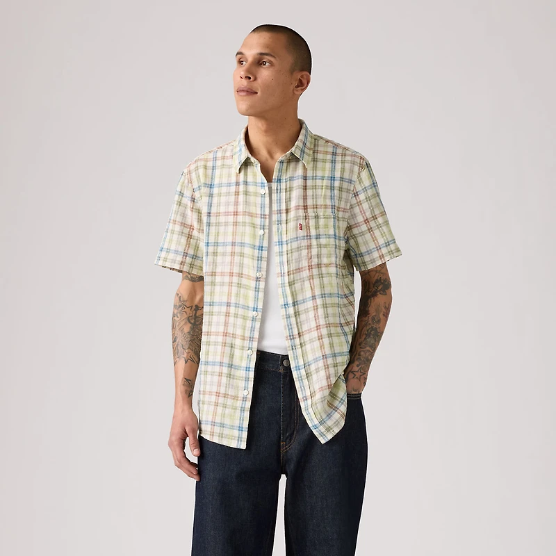 Short-Sleeve Sunset One Pocket Cotton Linen Shirt