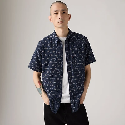 Short Sleeve Sunset Cotton Linen One Pocket Shirt