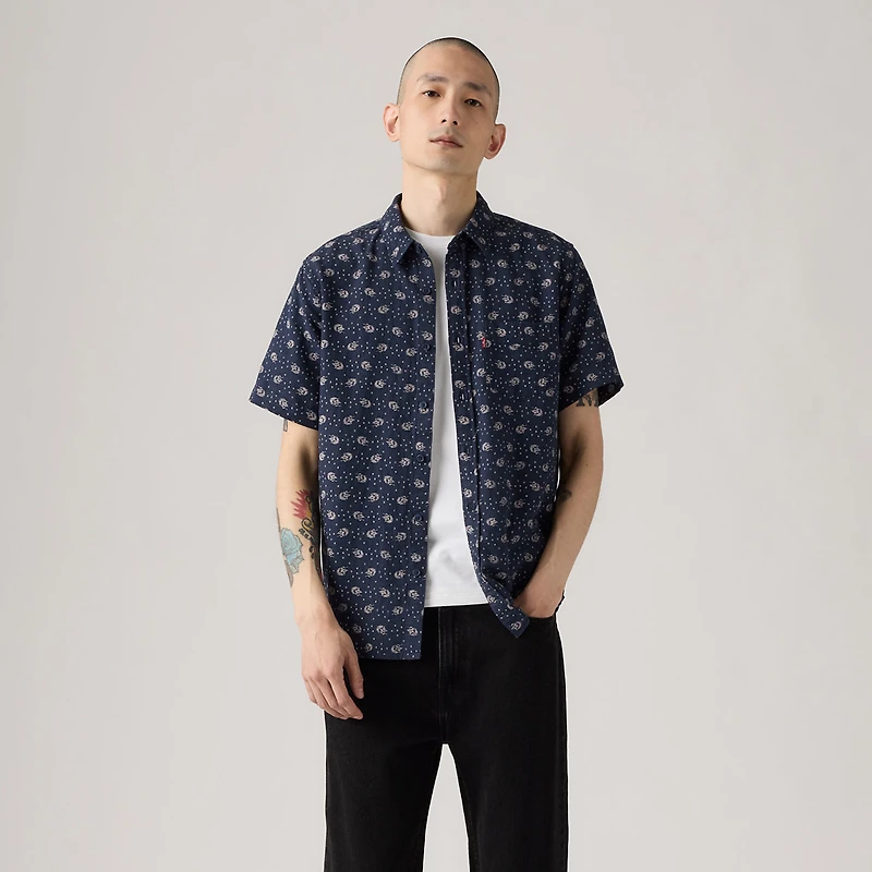 Short Sleeve Sunset Cotton Linen One Pocket Shirt