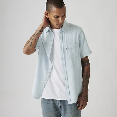 Short Sleeve Sunset Cotton Linen One Pocket Shirt